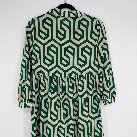 Zara Karen Tiered Midi Dress Geometric Print White Green Womens US XS - Picture 6 of 12